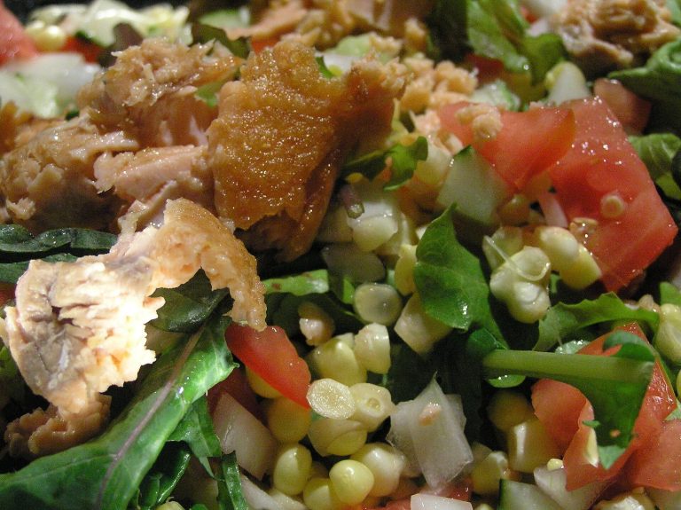 Salmon salad with greens as a protein- and bone-aware plate for Cushing syndrome kitchen planning
