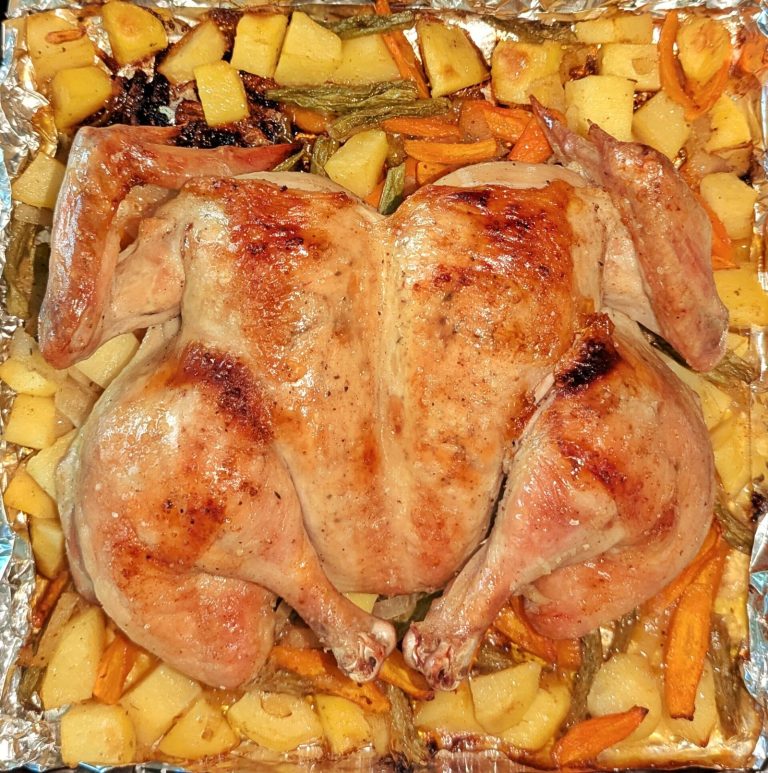 Baked chicken with roasted vegetables as an easy low-lift dinner after AF ablation
