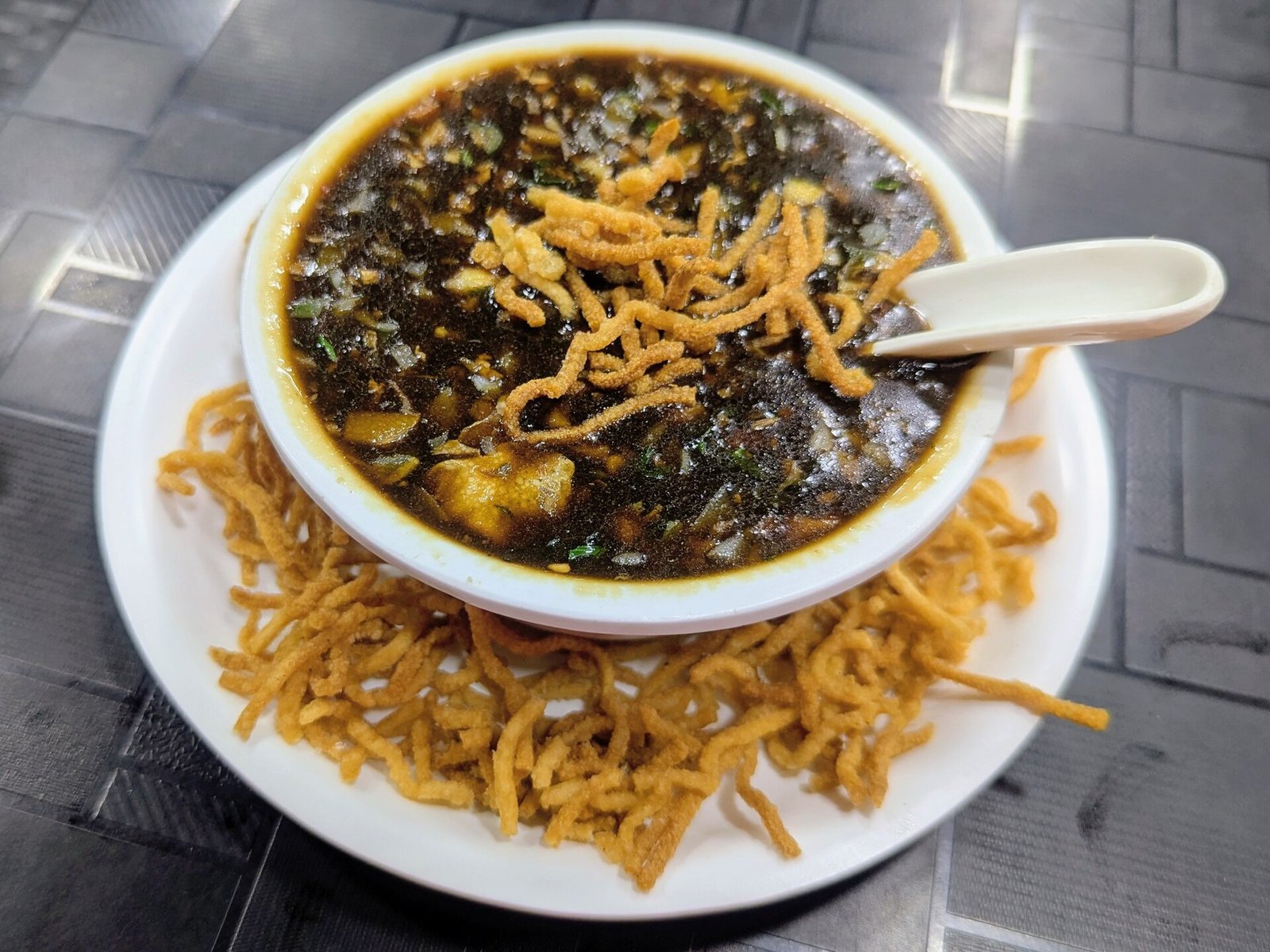 Chicken Manchow soup bowl illustrating clear-to-brothy early fluids after ERCP