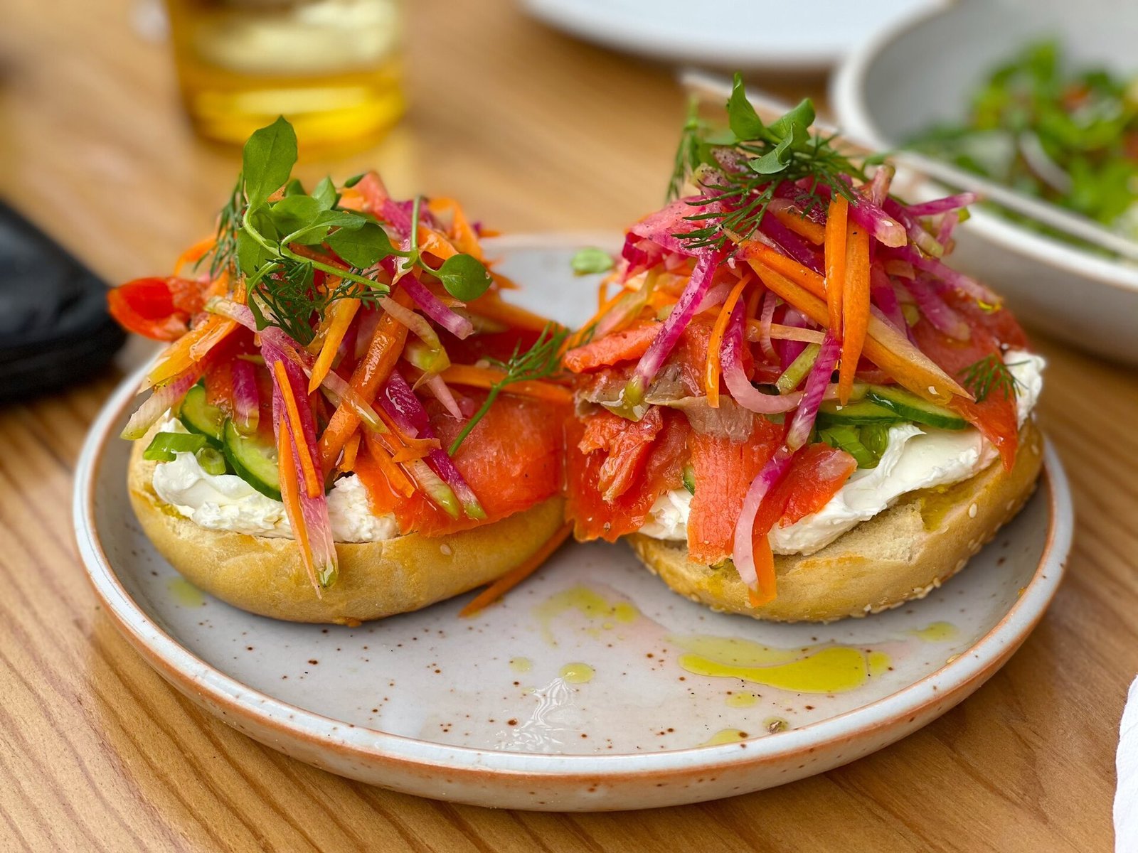 Bagel with salmon illustrating bone-friendly protein after hip fracture surgery