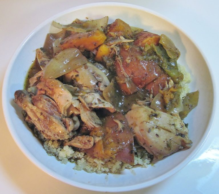 Chicken and vegetables over quinoa as a protein-forward recovery dinner