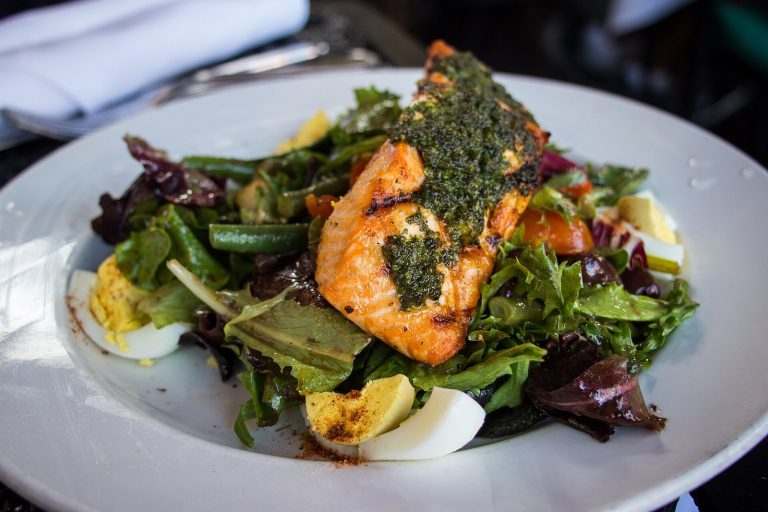 Grilled salmon salad as a DASH-leaning dinner after mitral valve repair
