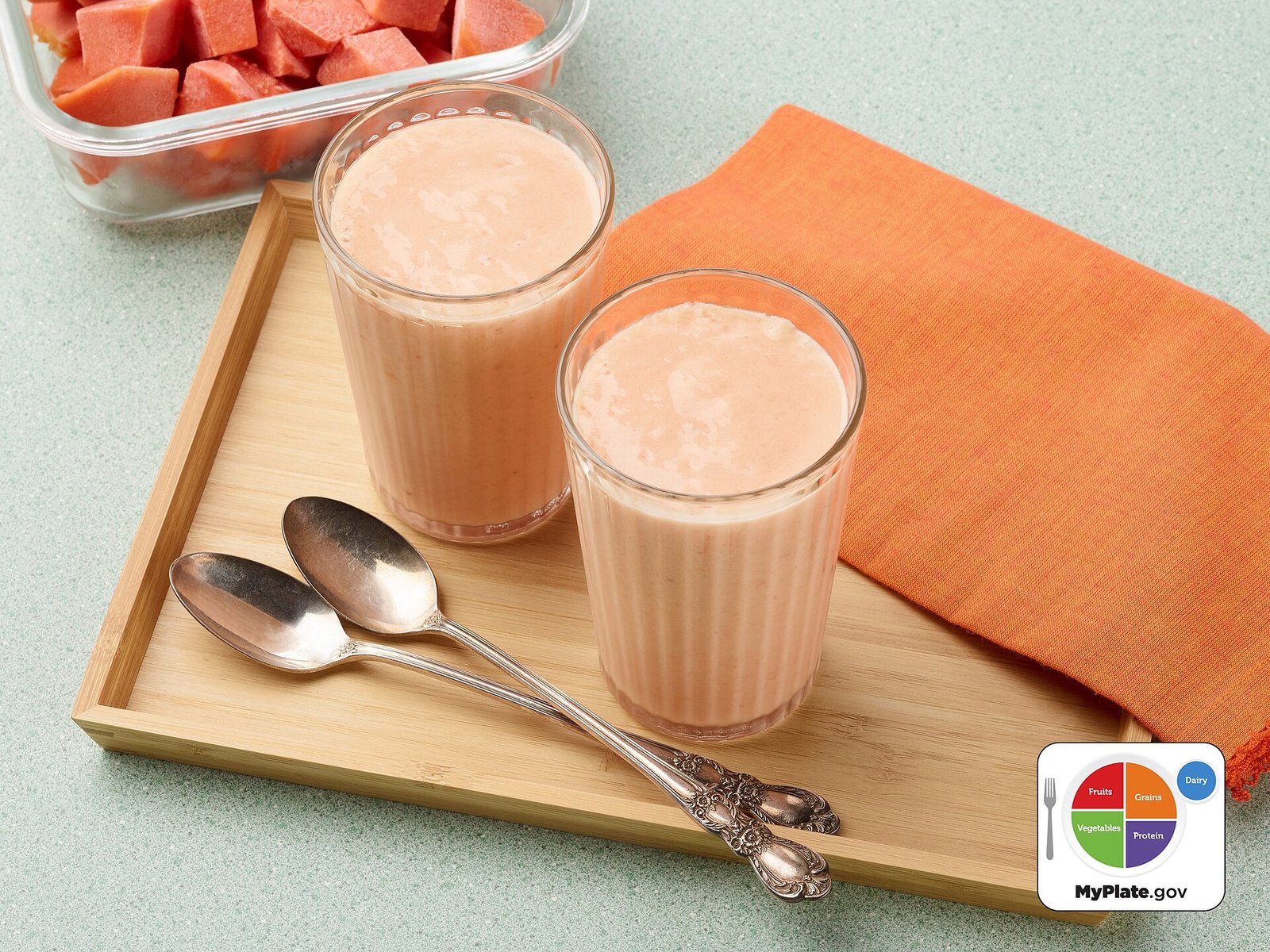 Papaya smoothie illustrating soft fluid-forward calories after myomectomy