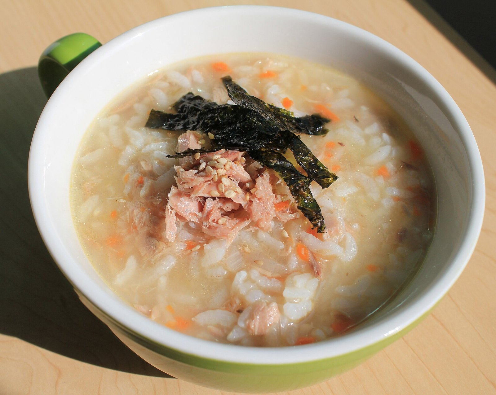 Tuna rice porridge as a soft recovery bowl after sinus surgery