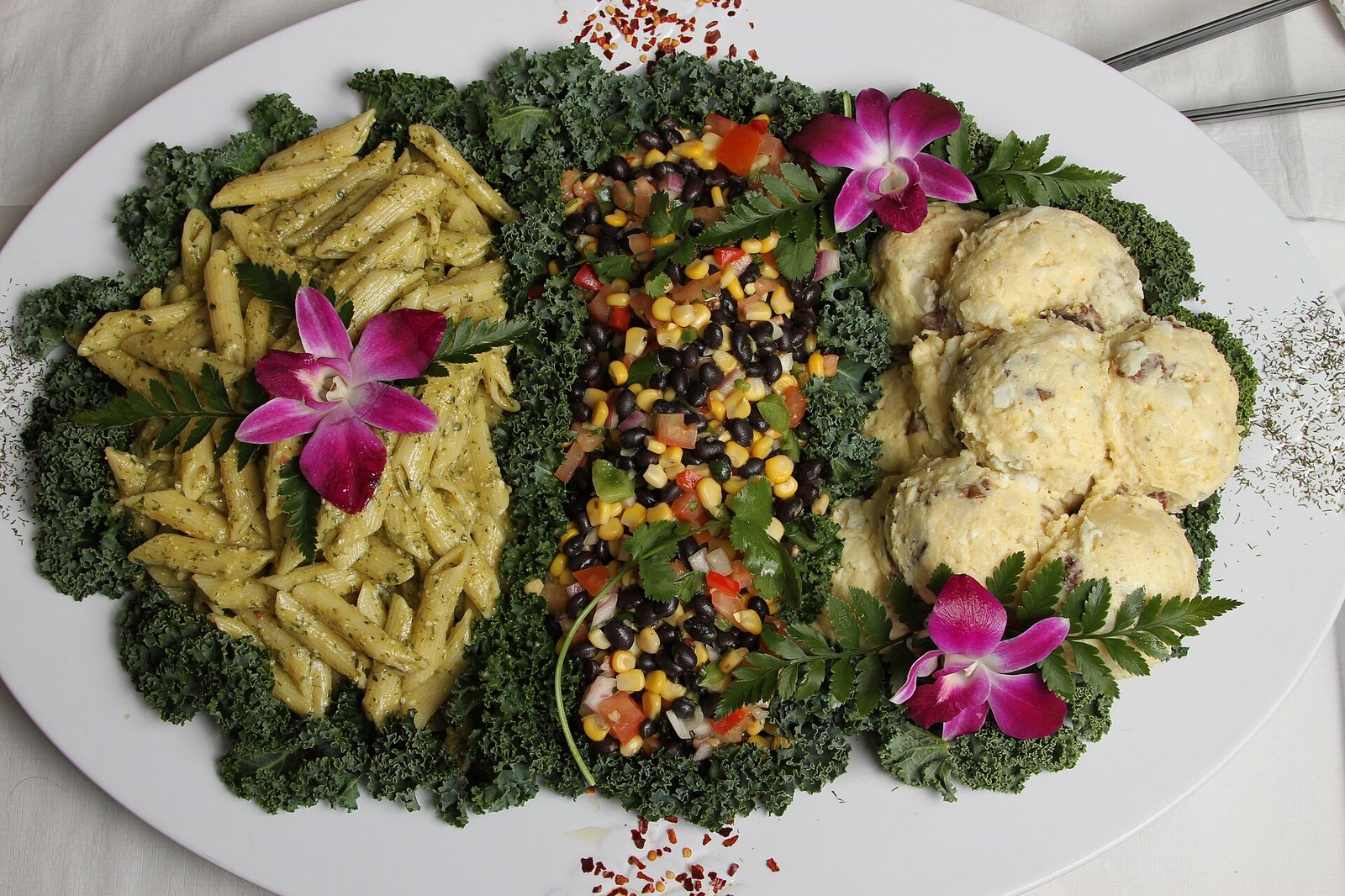 Mashed potatoes rice and vegetables as a moist simple plate template