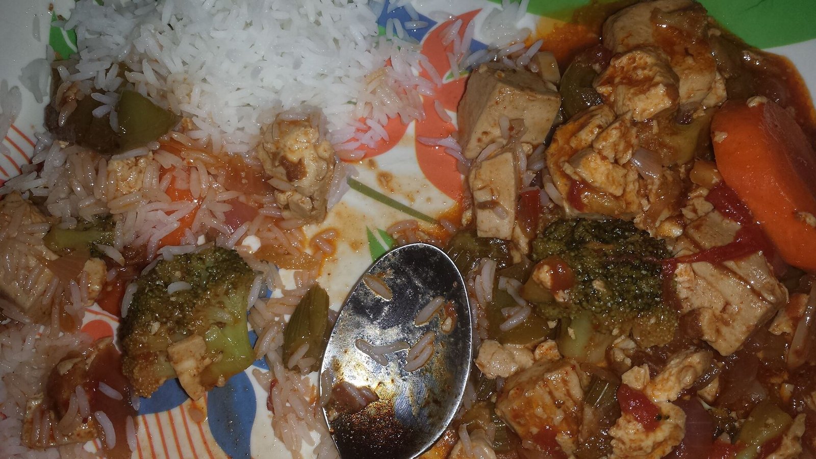Tofu vegetable stir-fry with rice as a batch-cook protein option