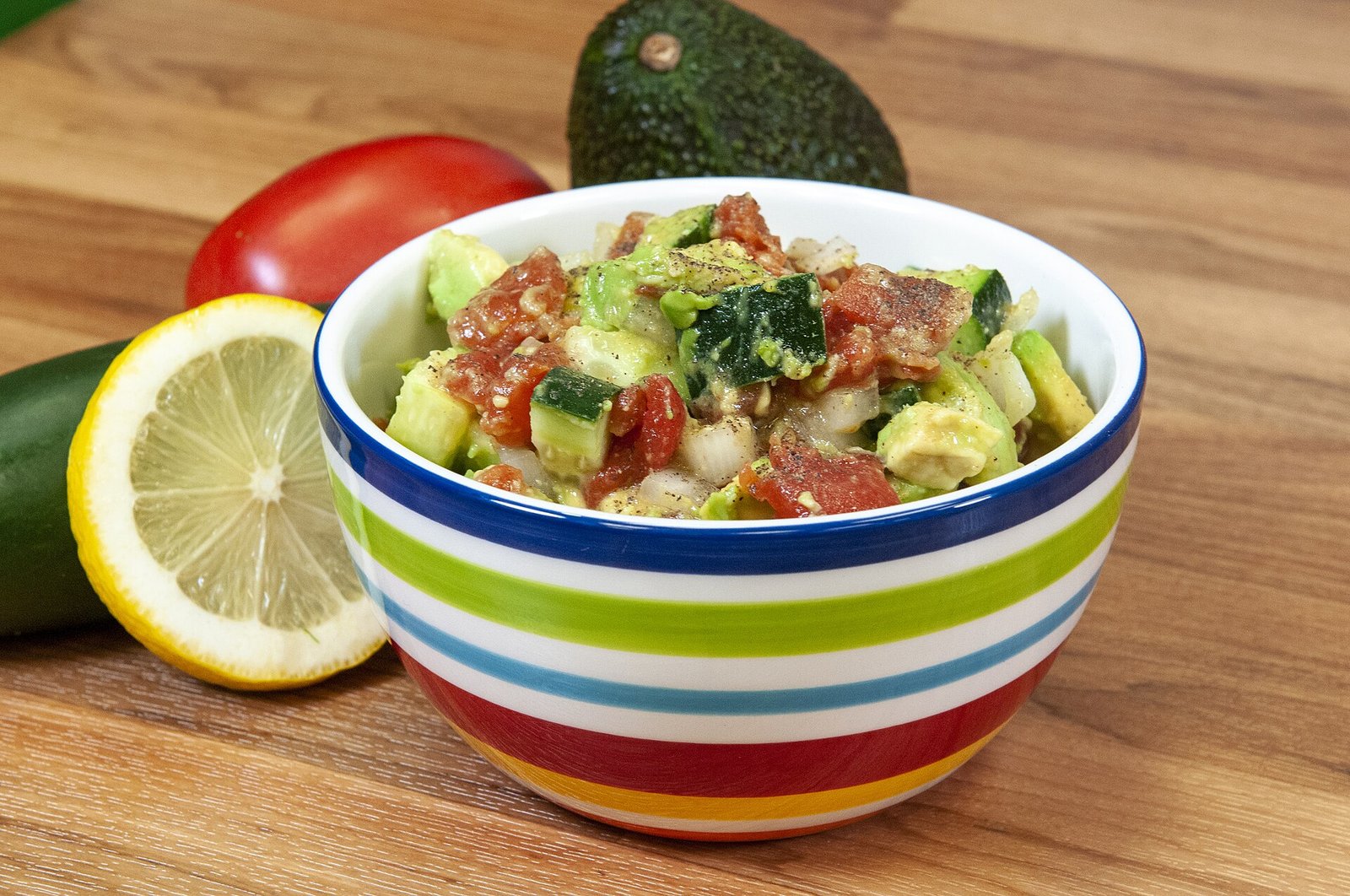 Cucumber tomato avocado salad for a simple lower-sodium side
